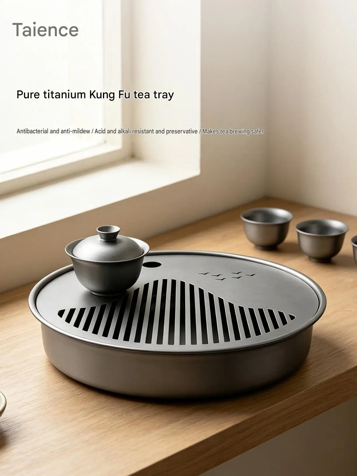 Portable Pure Titanium Tea Tray Detachable Drain Water Storage Tea Plate for Outdoor Camping Household Kung Fu Tea