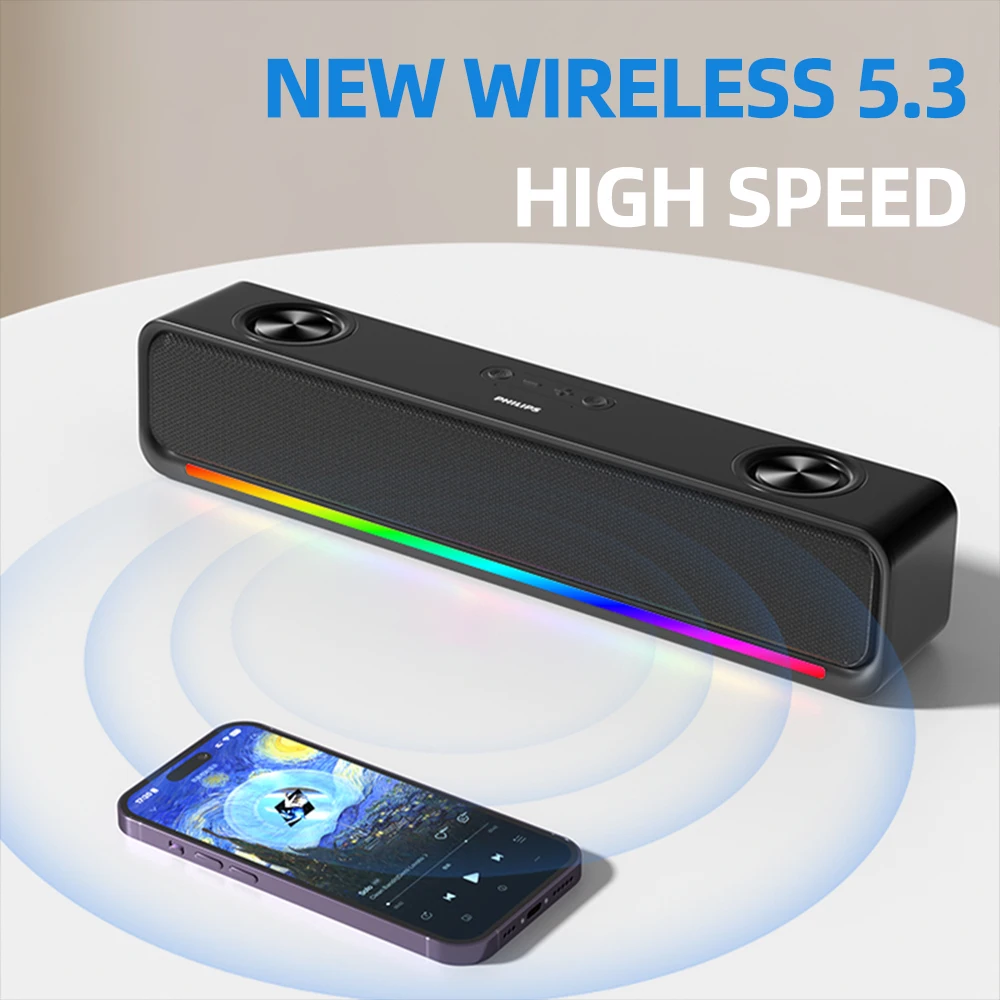 فيليبس SPA6209 الوسائط المتعددة سطح المكتب المتكلم اللاسلكي 5.3 مزدوج القرن RGB الألعاب الموسيقى مكبرات الصوت للكمبيوتر ماك بوك المحمول