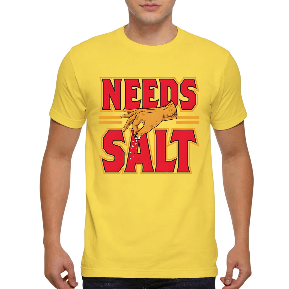 New Summer Mens 100% Cotton T Shirt Needs Salt Funny Hand Sprinkling Salt Graphic Print Breathable Short Sleeve Daily Wear