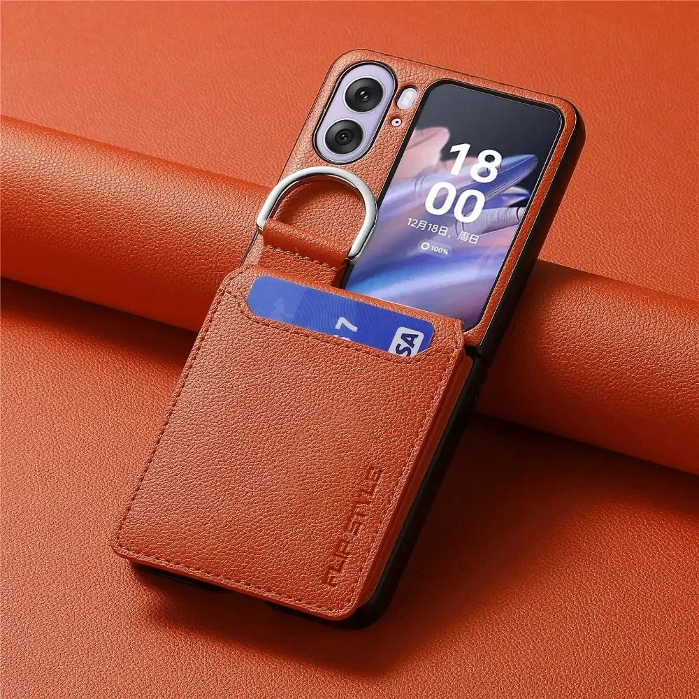 Ringhalter Brieftasche Karten Solt Handyhülle für OPPO Find N3 N2 Flip 5G Ständer Vertikale Litschi Muster PU Leder Magnetische Abdeckung