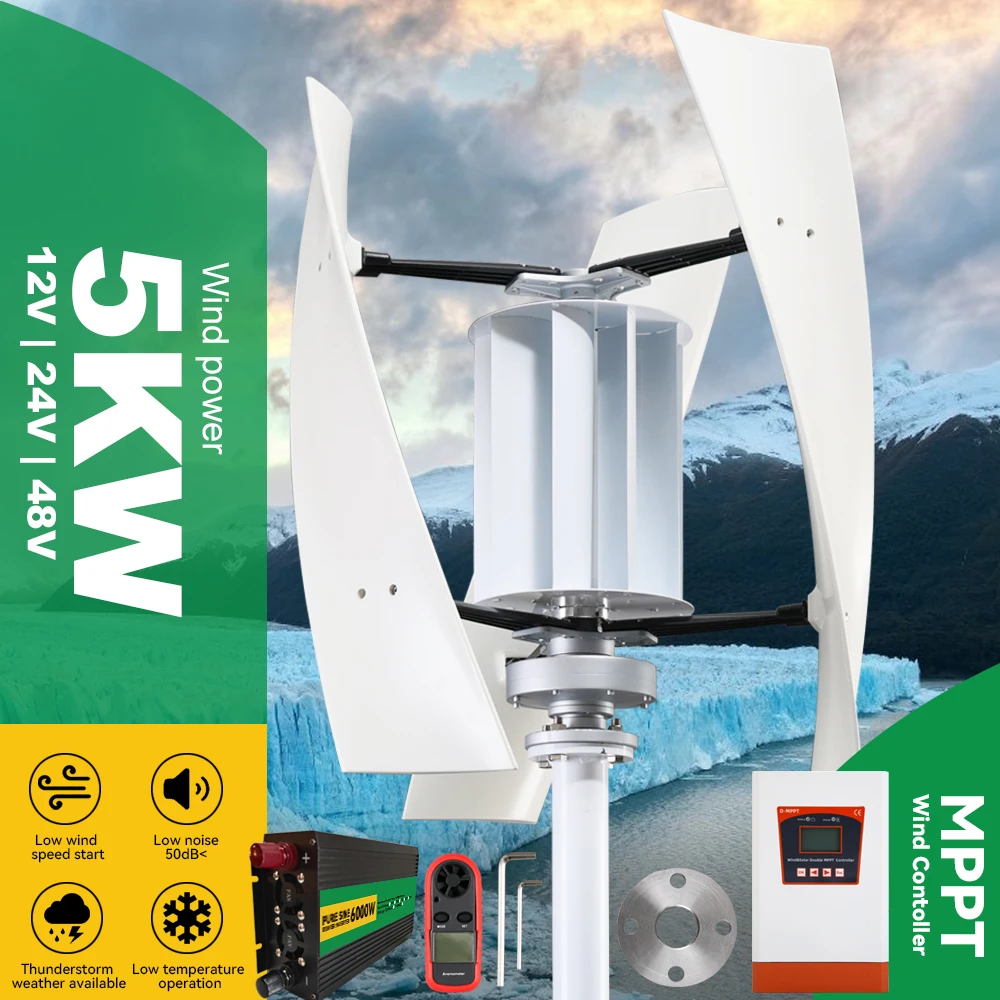 Wind Turbine Generator Kit Power 5kw 3 Blades 12v 24v 48v With Mppt/Hybrid Charge Controller Inverter Windmill For Farm Home Use