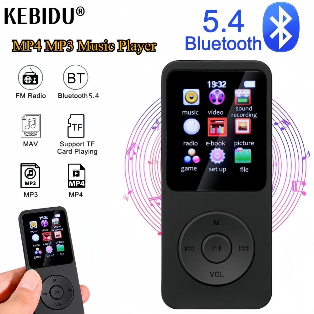 1.8 inch MP4 MP3 Player Built-in Speaker Portable Music Player Bluetooth 5.4 Stereo Player Sports FM Radio E-Book TF Recording