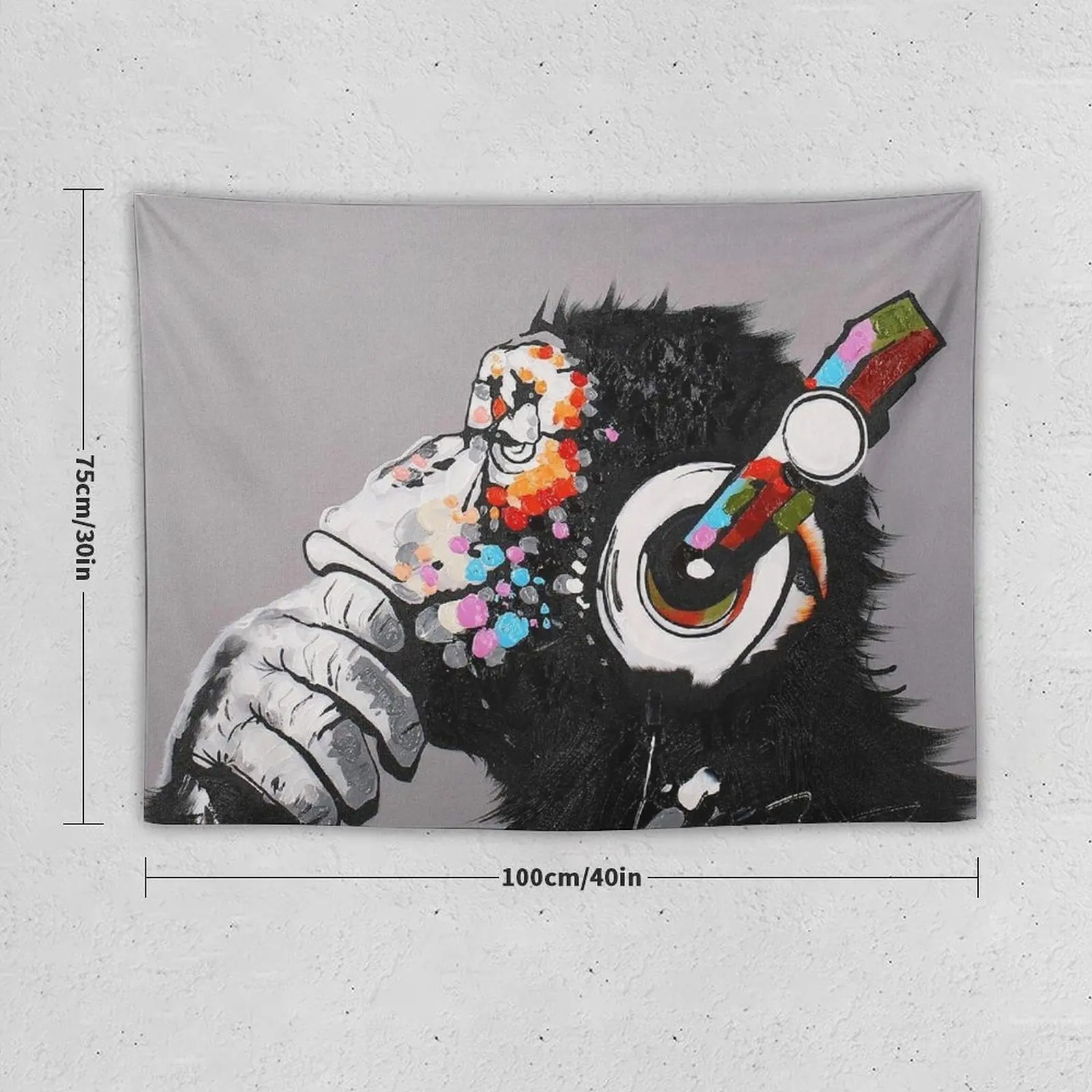 DJ Monkey With Headphones Thinking - Thinker chimp Tapestry House Decoration Wallpaper Bedroom Tapestry