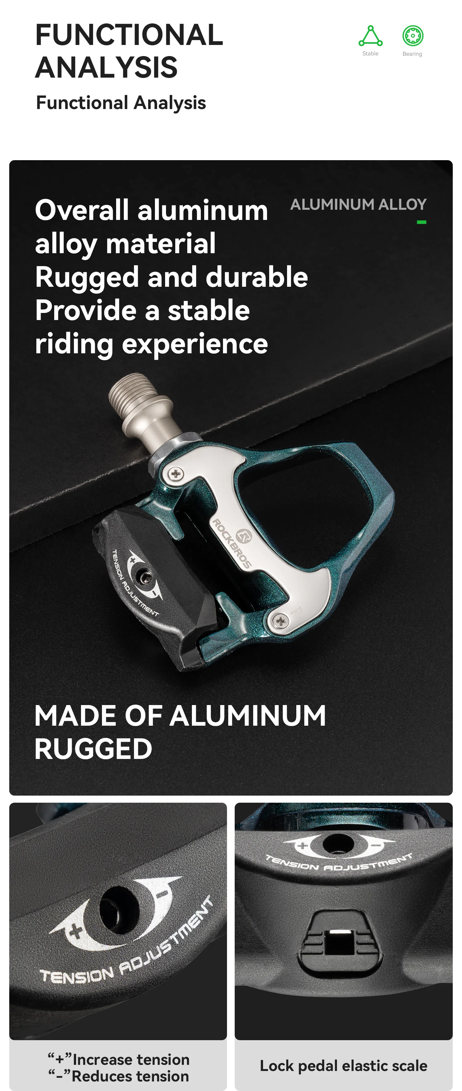 ROCKBROS Fahrradpedal mit Rutschfester Verriegelung MTB Fahrradpedale Flache Klemmplatte Verriegelungs-Pedal SPD Aluminiumlegierung mit Verriegelungsplatte – Detail 4