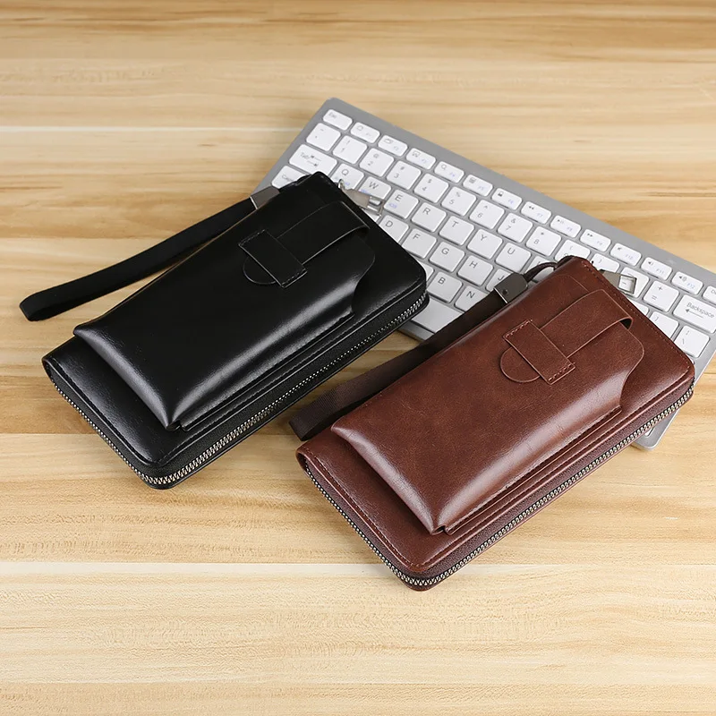 Fashion PU Leather Men Wallet Purse Ladies Mobile Phone Cards Holder Coin Purse Clip Zipper Pouch Handbag Multi-function Clutch