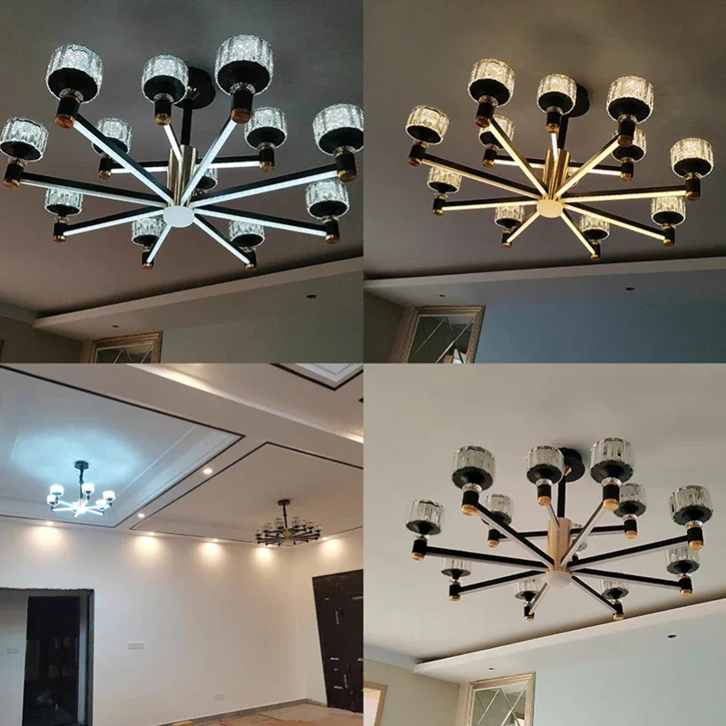 SANDYHA أنيق حديث LED ثريا تركب بالسقف كريستال عاكس الضوء الألومنيوم الجسم مثالية لغرفة النوم وغرفة المعيشة وغرفة الطعام #4