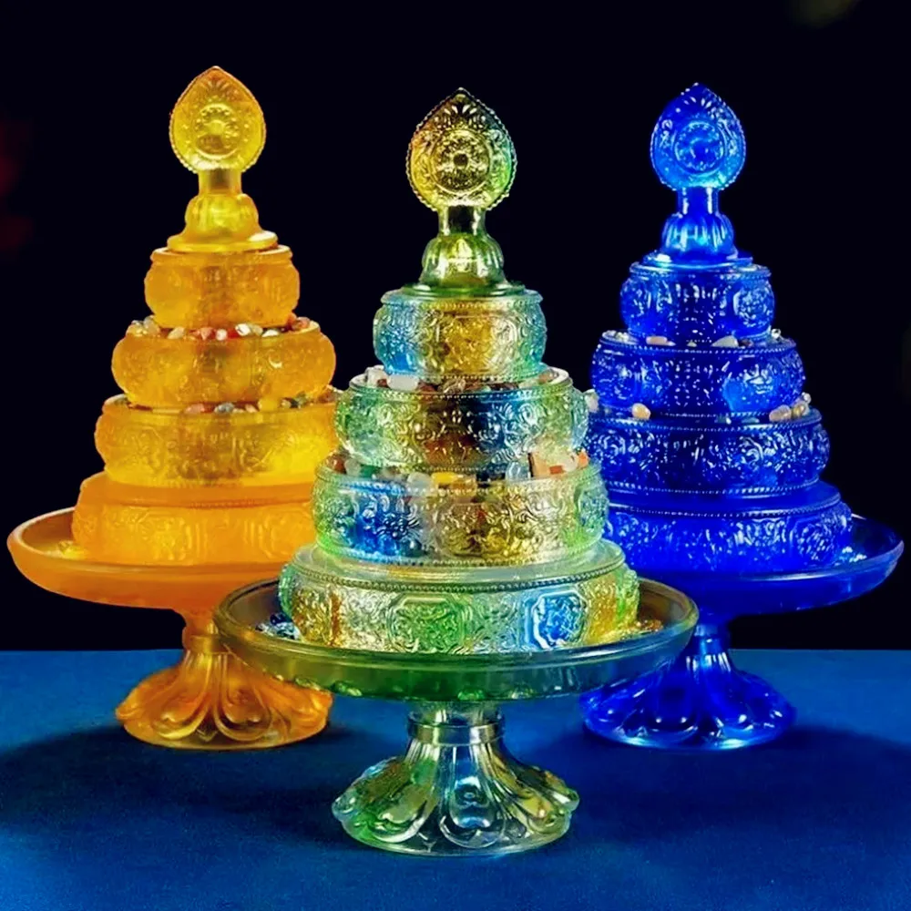 32.5cm Buddhist Guardian Manza Plate,Included Gems Tibetan Exquisite Resin 4 Layer Tantric Altars Holy Tray,Buddhist Ornaments