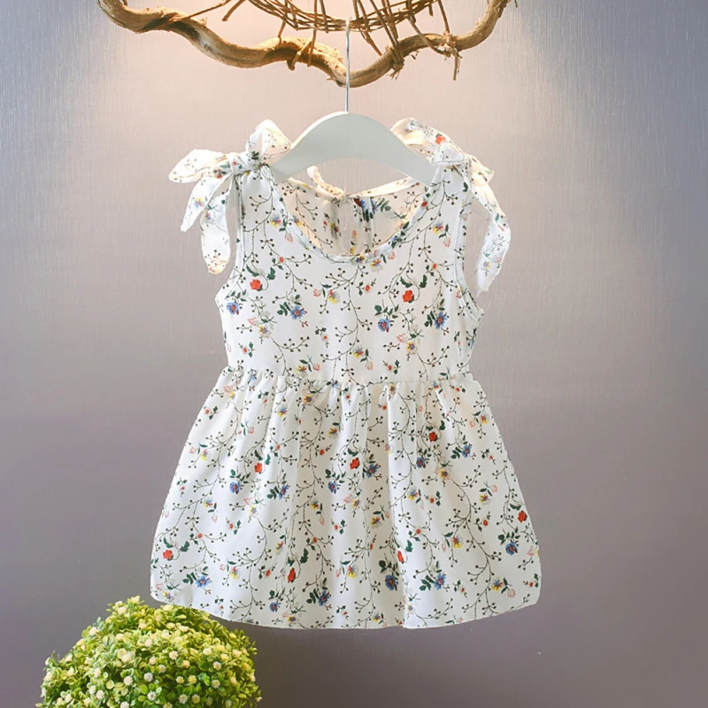 

Summer Casual Baby Girls Floral Pattern Strap Dress Cotton Kids Toddler Sleeveless Pageant dress For 1-4T