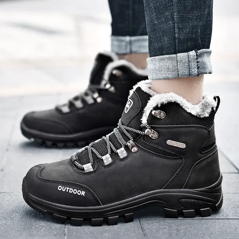 Winter Snow Boots Men Waterproof Lace Up Outdoor Hiking Shoes High-top Cotton Shoes Large Size Hiking Sneakers Botas Masculinas