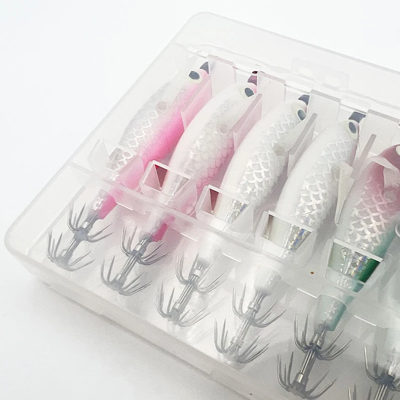 ShareShark 10 Stück/Box Tintenfisch-Jig-Köder 8cm 5,6g UV-Leuchtende Garnelenköder Horizontaler Kunstköder für Tintenfisch Oktopus Salzwasser – Detail 9