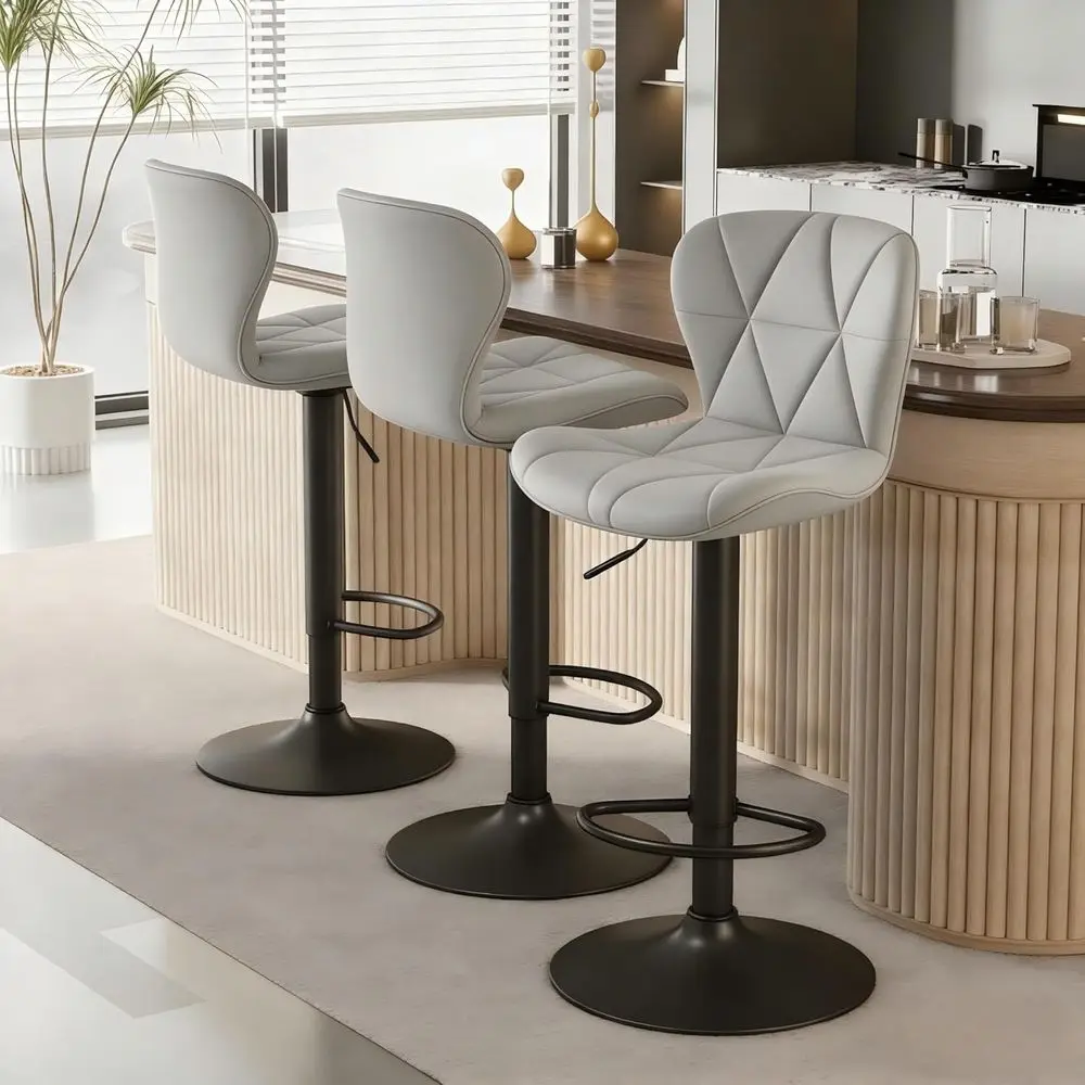 ar Stools t o 3, aux Leather Upholstered Swivel arstools, at Height 24.8-33.46Adjustale or Kitchen Island Grey