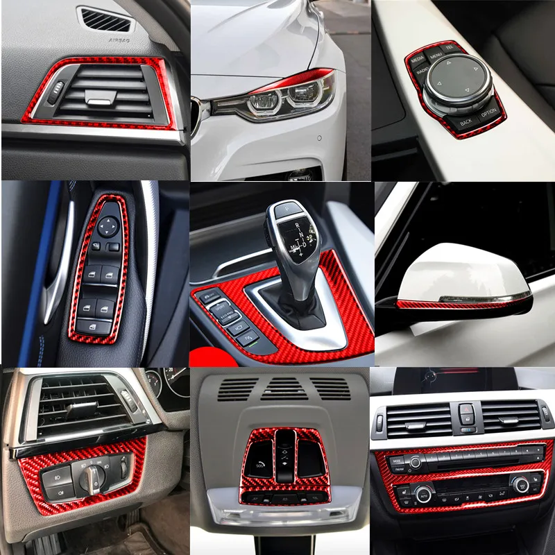 

For BMW F30 2013-2019 Red Car Interior Decoration Protection Carbon Fiber Stickers Styling Accessories