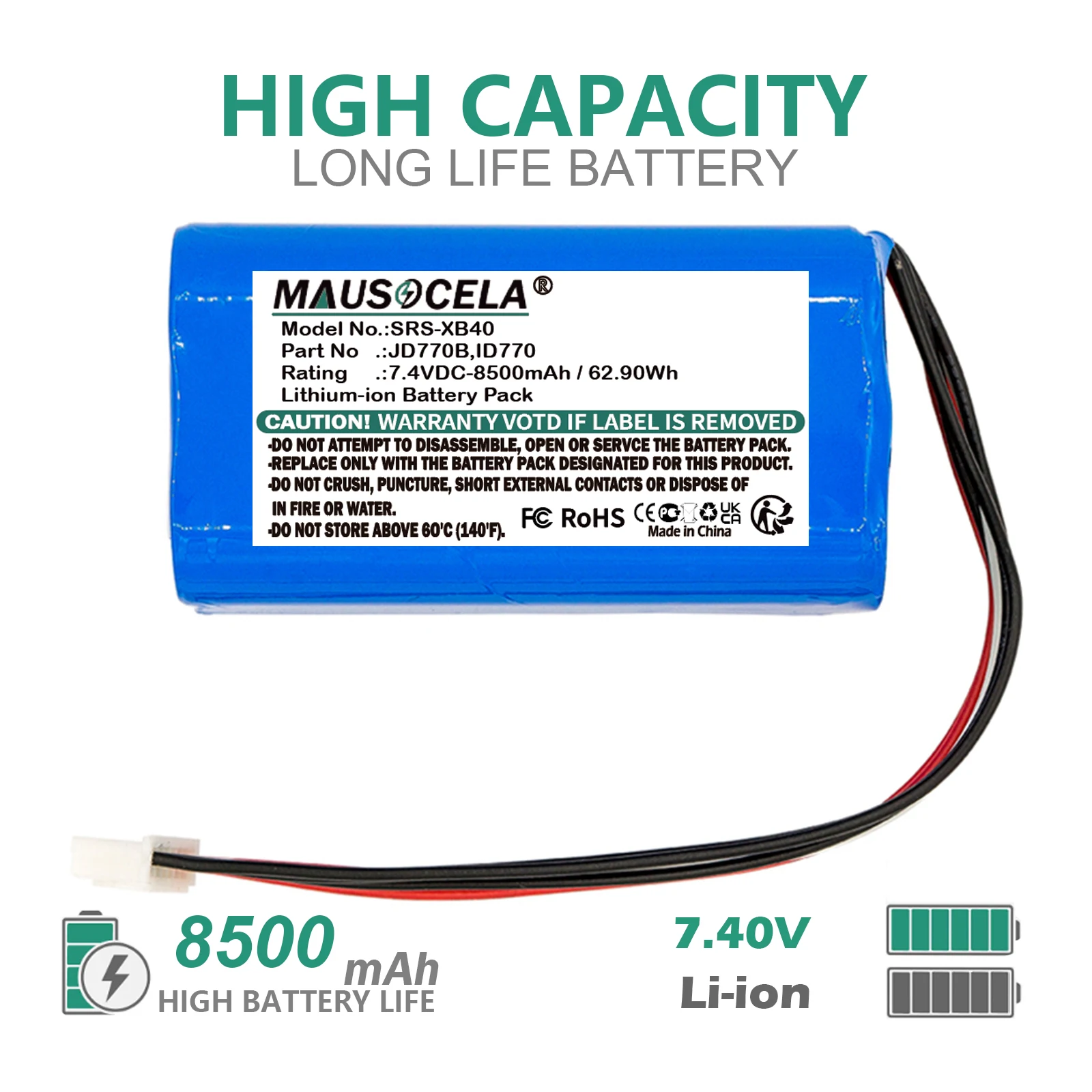 

Аккумулятор для колонок Sony 8500 мАч: ID659B, ID770, JD770B, SRS-XB40, SRS-XB41, +Toolkit, 8500 мАч / 62.90 Вт·ч, Li-ion, 7.40 В