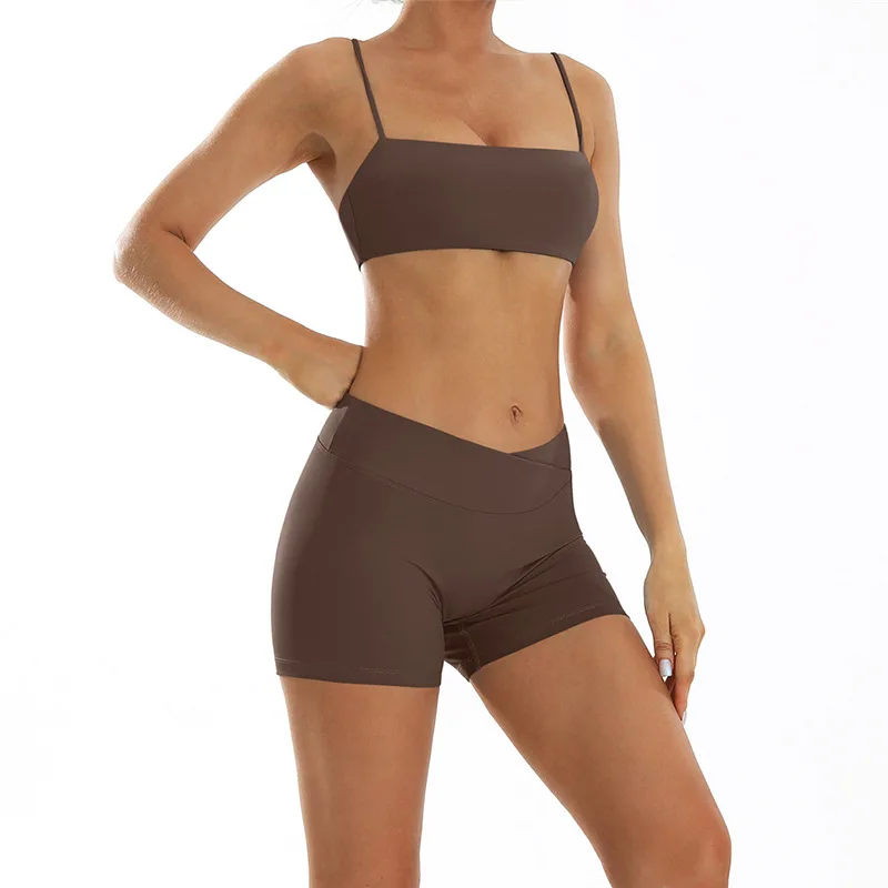 

Beauty Back Sling Nude Yoga Suit Set Quick-drying Fitness Suit Outdoor Running Sports Short Suit Summer Women