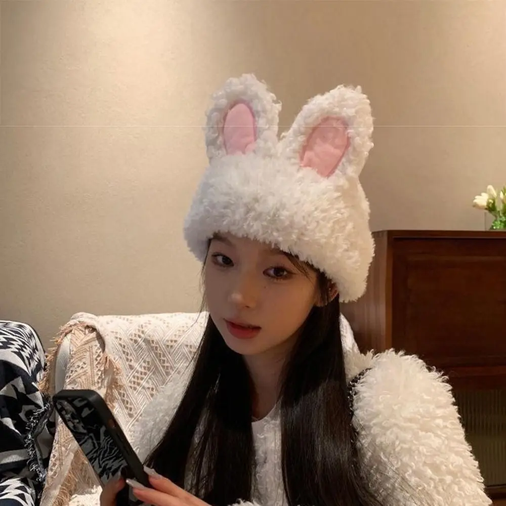لطيف رقيق أرنب الأذن بيني مرونة الحلو محبوك أفخم قبعة بلون Brimless الشتاء في الهواء الطلق قبعة دافئة موسم الشتاء #3
