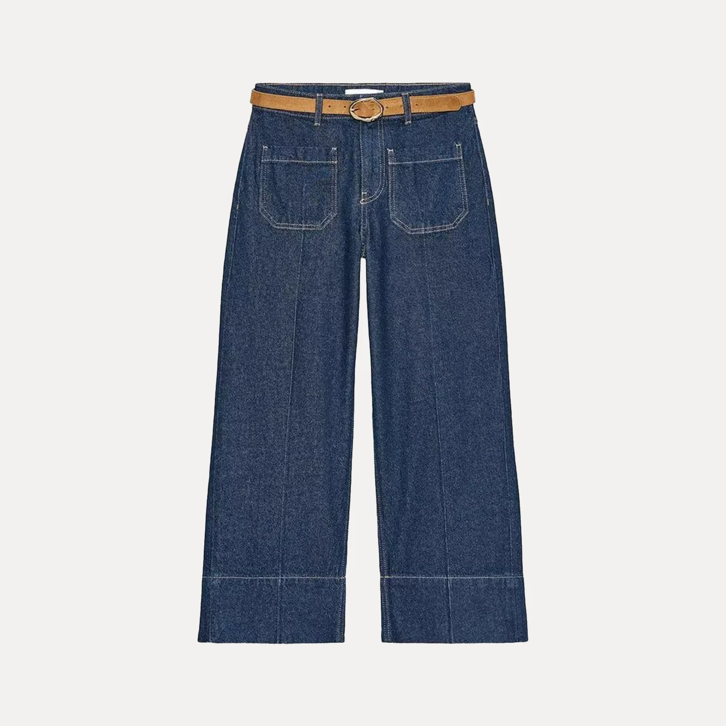 جينز نسائي عالي الخصر وواسع الساق بحزام من قماش الدنيم لخريف 2025 Z مقاس غير رسمي قابل للتمدد صغير