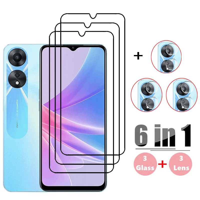 

6in1 Full Cover Glass For OPPO A78 5G Tempered Glass For OPPO A78 Screen Protector HD Protective Phone Lens Film For OPPO A78