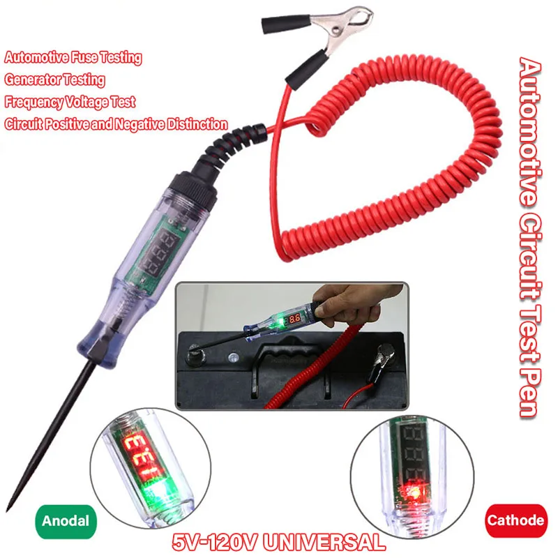 5/120V Universal DC Car Circuit Tester Auto Circuits Digital Display Test Diagnostic Probe Electrician Voltage Tests Repair Tool