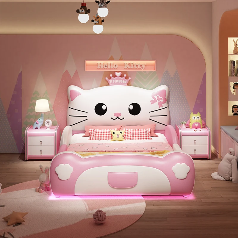 سرير مزدوج فاخر للفتيات الأوروبي بتصميم عصري ناعم إطارات سرير أطفال فردية منظم للأطفال أثاث عصري إبداعي #2