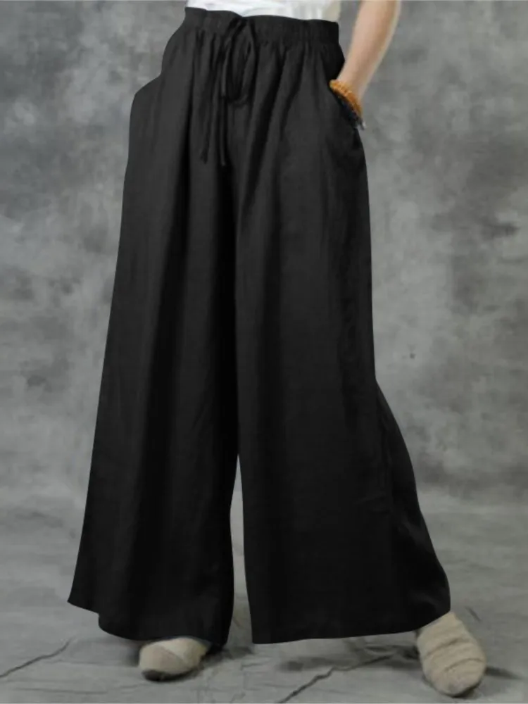 عادية جديدة بلون السراويل الطويلة النساء موضة الرباط مرونة الخصر فضفاضة واسعة الساقين السراويل الإناث التنقل السراويل Y2k الجديدة #4