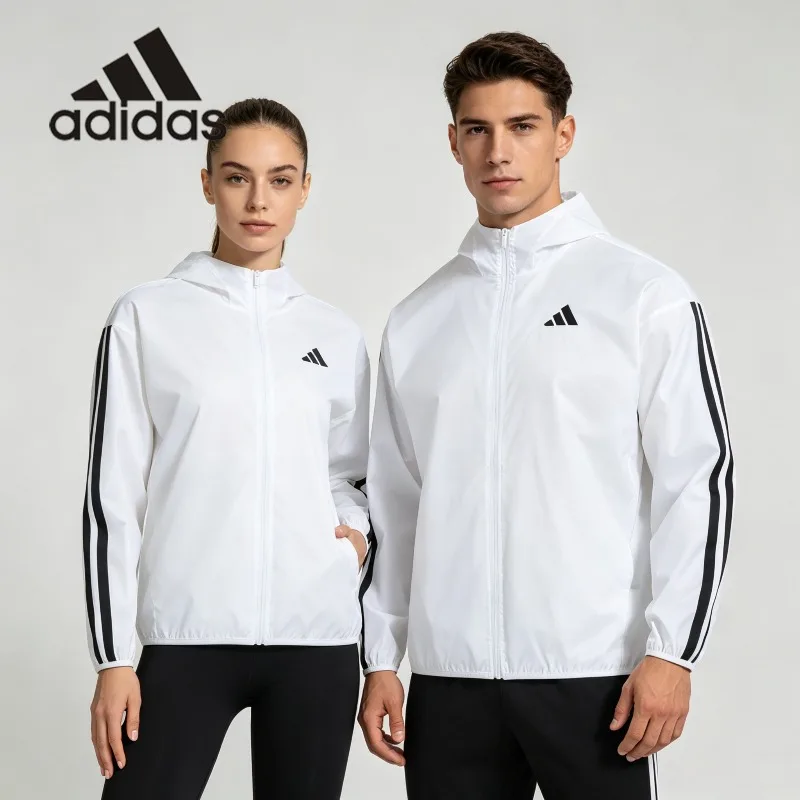 Chaqueta Cortavientos con Capucha Oversize Tejida Adidas, Estampado Vintage de Primavera, Hombros Caídos, Estilo Urbano Diario, OuterJF3682 1PCS