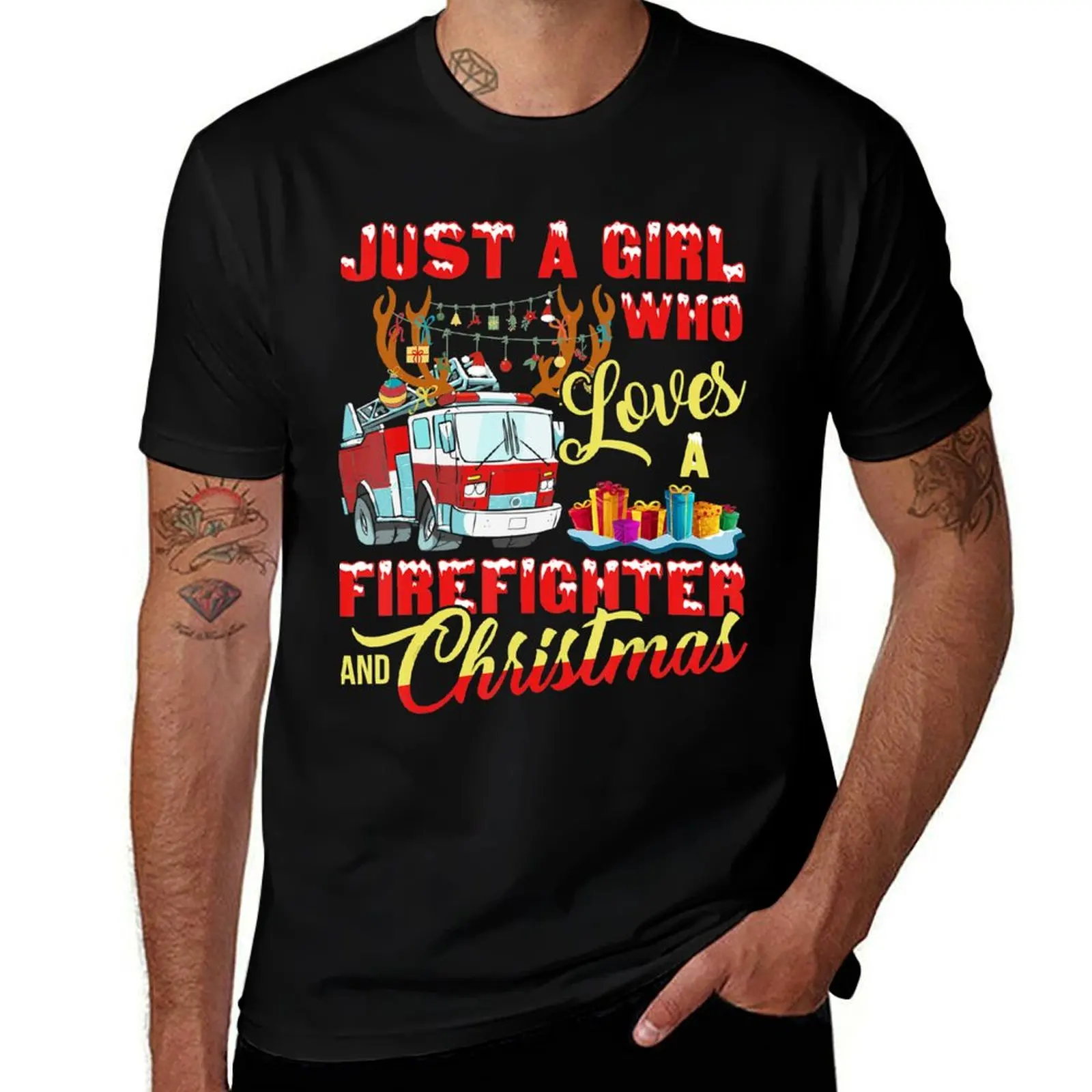 

men And Loves Christmas Who for t shirts for Just man Girl Gift t shirts T-Shirt g A pack Her T-Shirt Firefighter white man