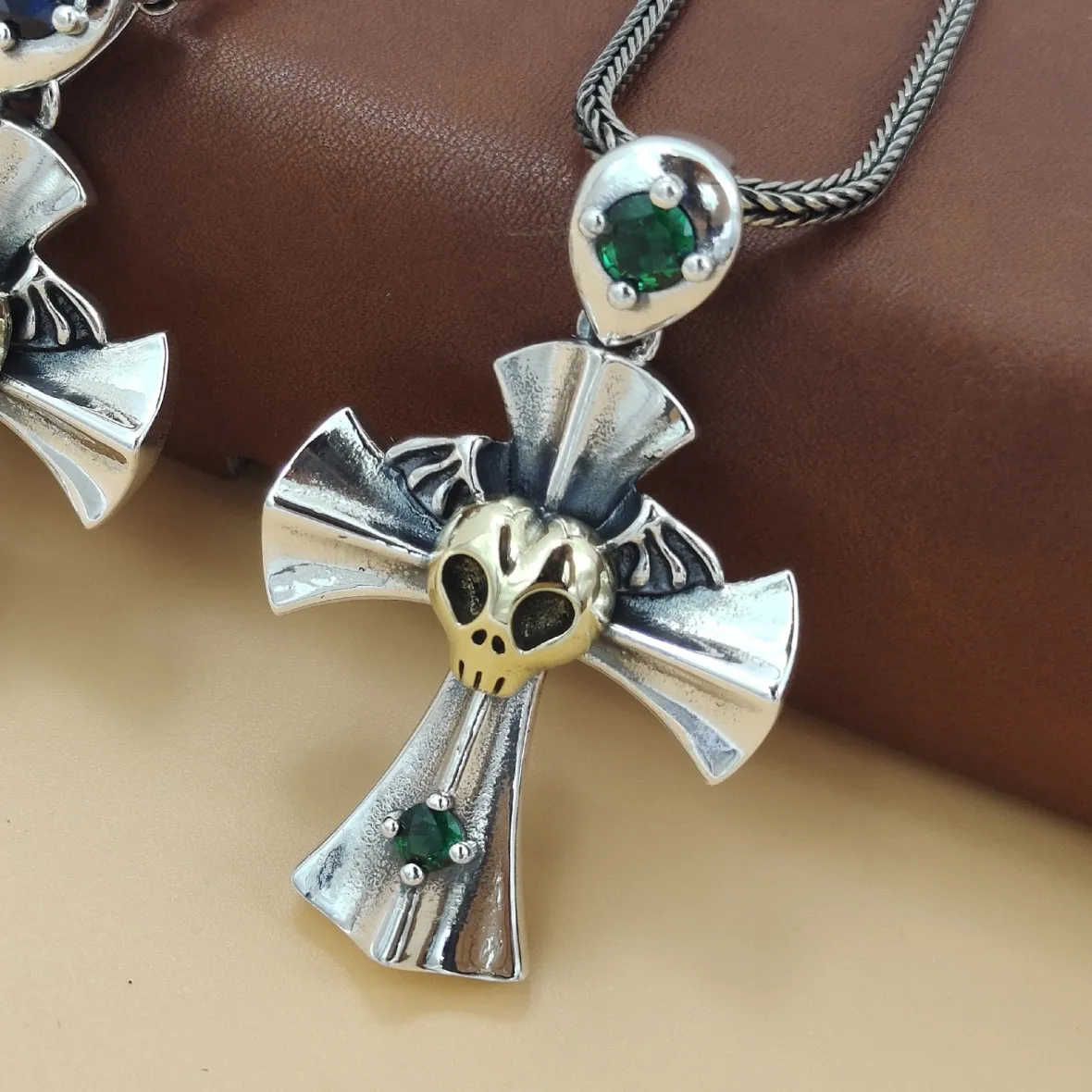 Silver jewelry s925retro chain original design sterling silver skull bar cross pendant necklace men