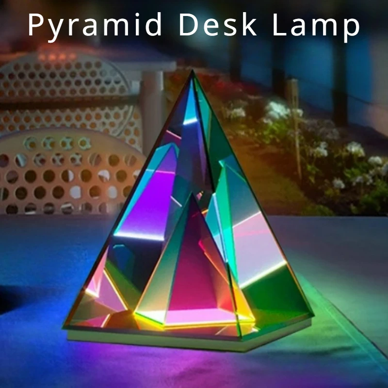 Piramida Lampa Biurkowa LED Cube Akrylowa Kolorowa Lampa Biurkowa Dekoracja Salon Sypialnia Atmosfera Lampka Nocna Prezent Dla Dzieci