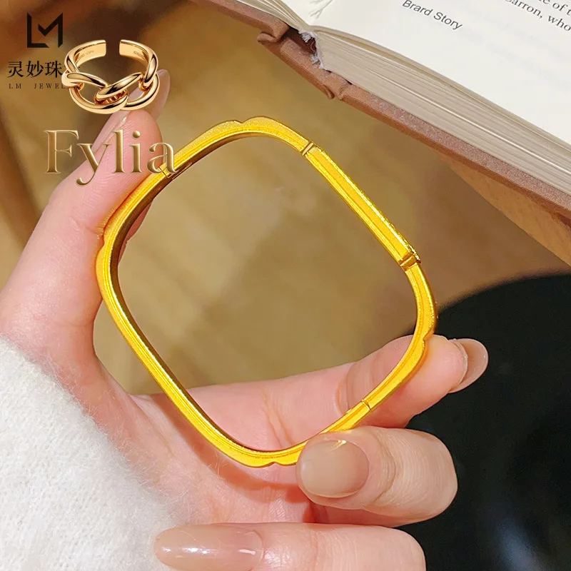 Fylia Jewelry   9999 National Rhyme Series Square Point Diamond Wheat Ear Bracelet 24K Real Gold Filigree Braided Heritage Brace
