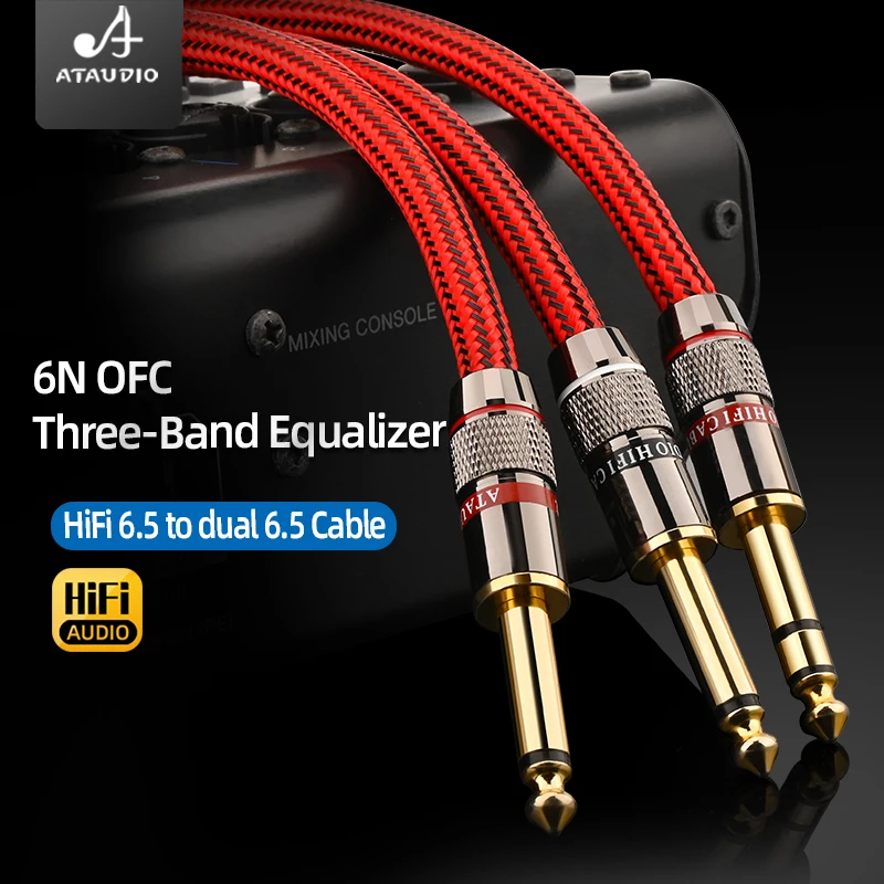 6N OFC Conductor Hi‑Fi Stereo 6.5mm TRS to Double 6.5mm TS Guitar Audio Cable 6.5mm Jack to Jack Cord for Mixing Amplifier
