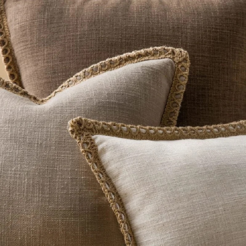 1/2PCS 30X50cm 45x45cm 50x50cm Throw Pillow Covers Burlap Linen Trimmed Tailored Hemp Edge Cushion Cover Farmhouse Pillowcases