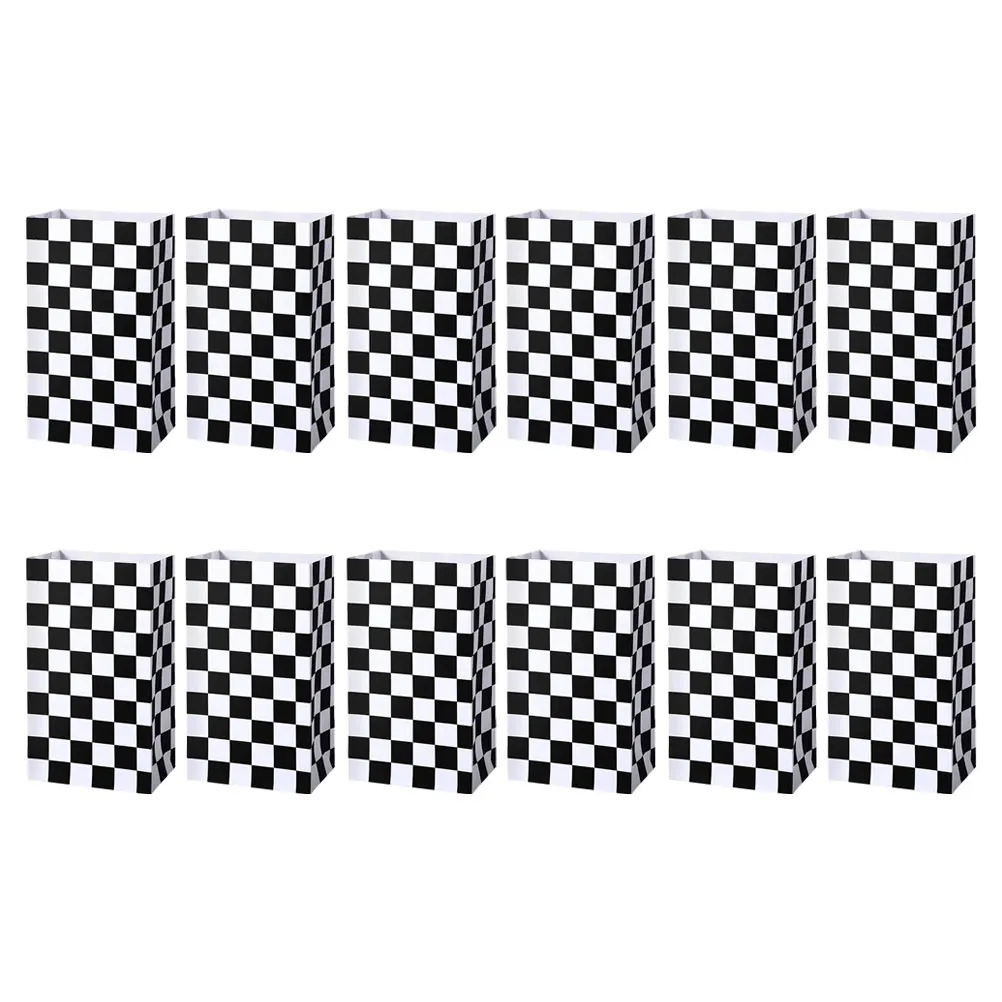 

12PCS Black White Checkered Gift Thickened Paper Cars Party Supplies Treat Bags Food Storage Theme Decorations Bags