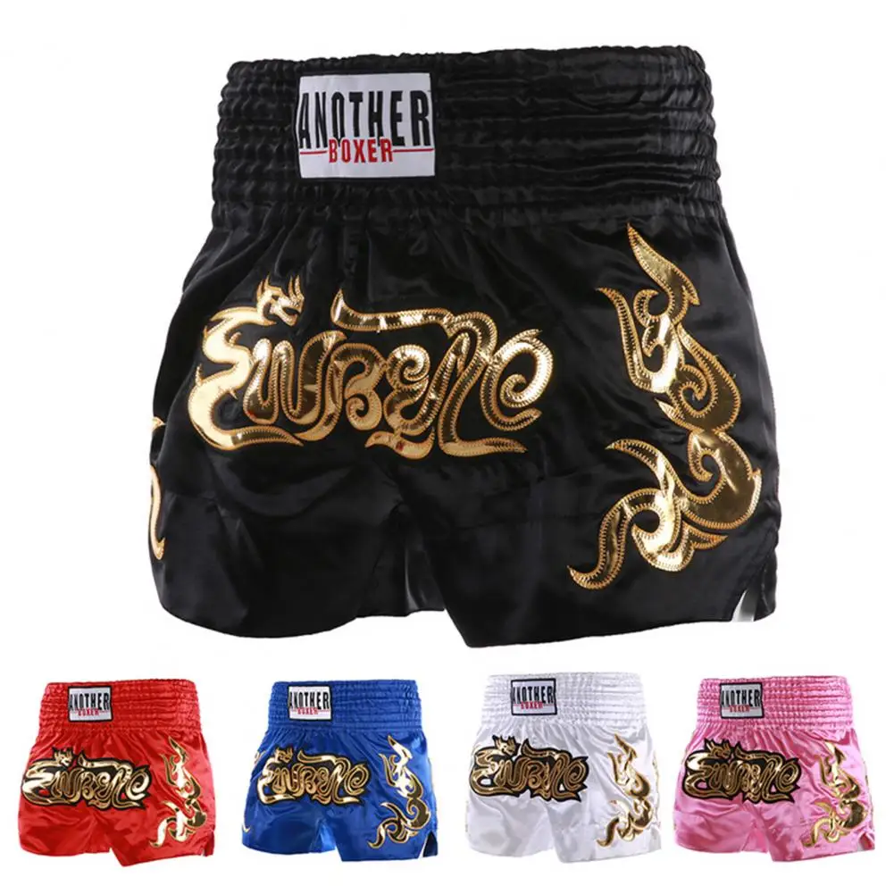 Embroidered Muay Thai Shorts Wide Elastic Waistband Muay Thai Boxing Shorts for Men Women Training Kickboxing Trunks