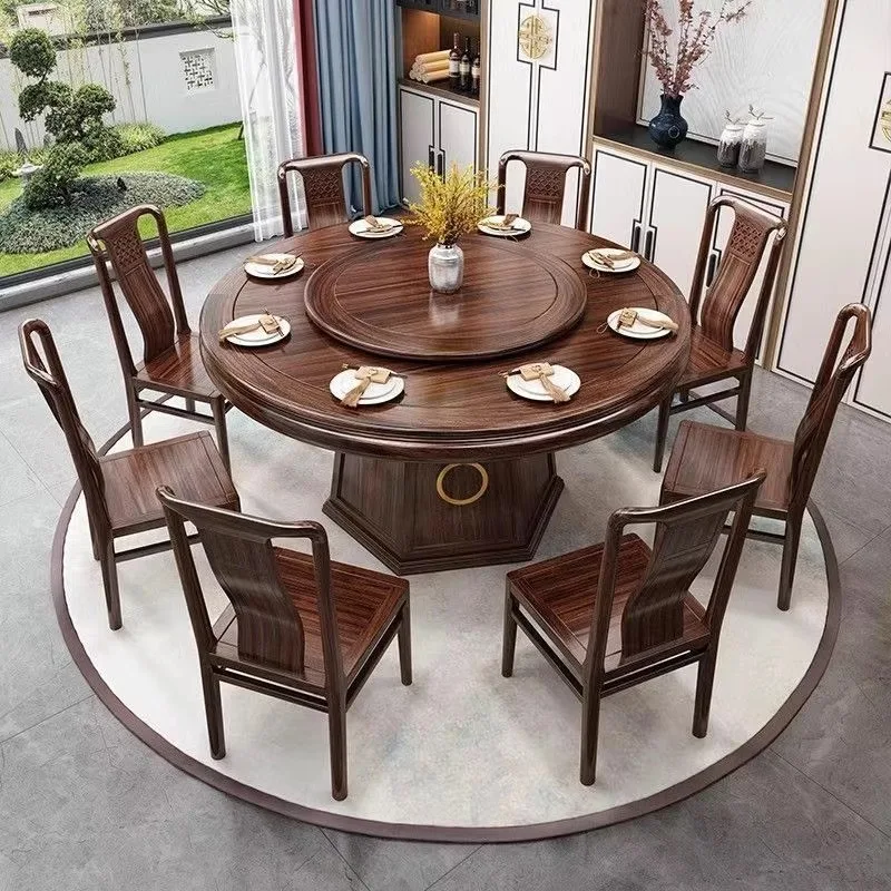 Dining Table Ebony Chinese Round All-solid Wood Dining Table And Chair Combination Living Room Simple Chinese Turntable Round Ta