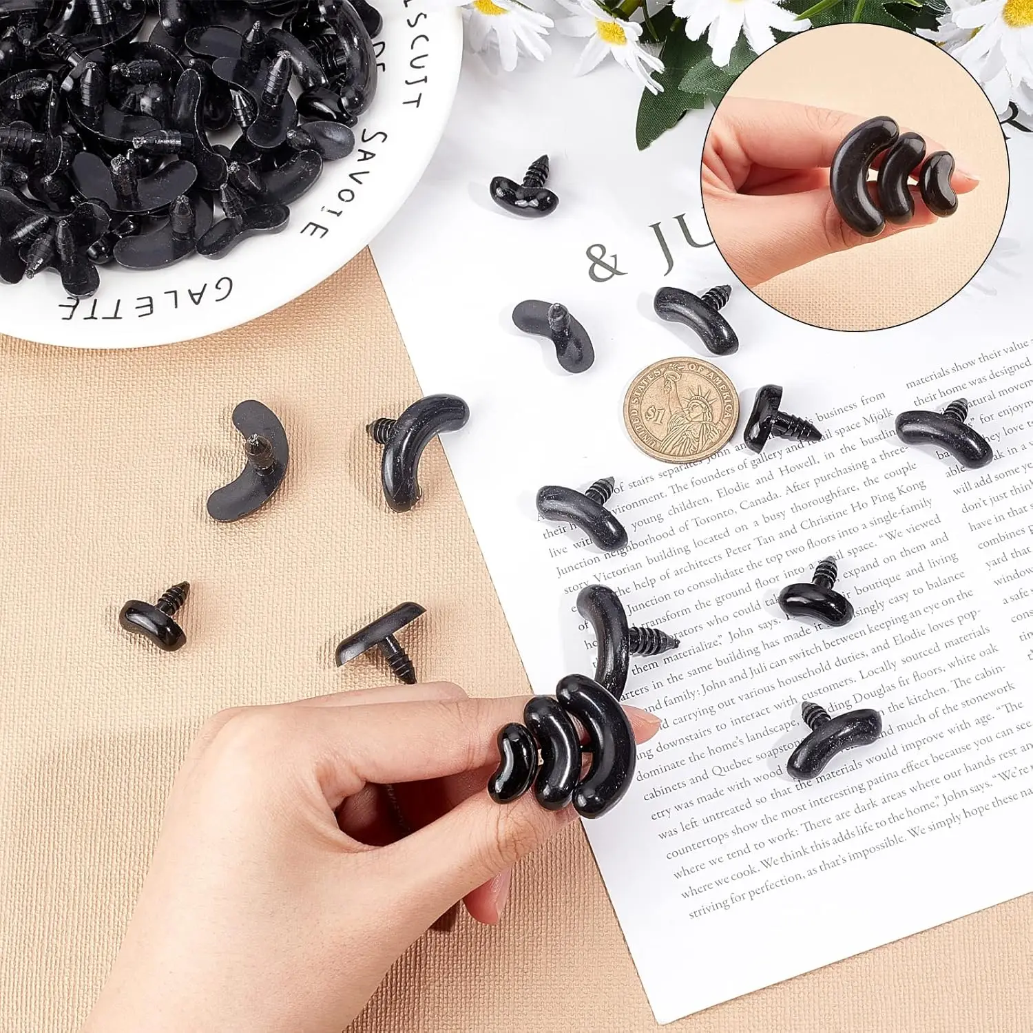 20/60pcs Black Plastic Safety Smile Eyes Crafts Bear Animal DIY Dolls Puppet Nose Accessories Stuffed Craft Safety Eyebrows Toy