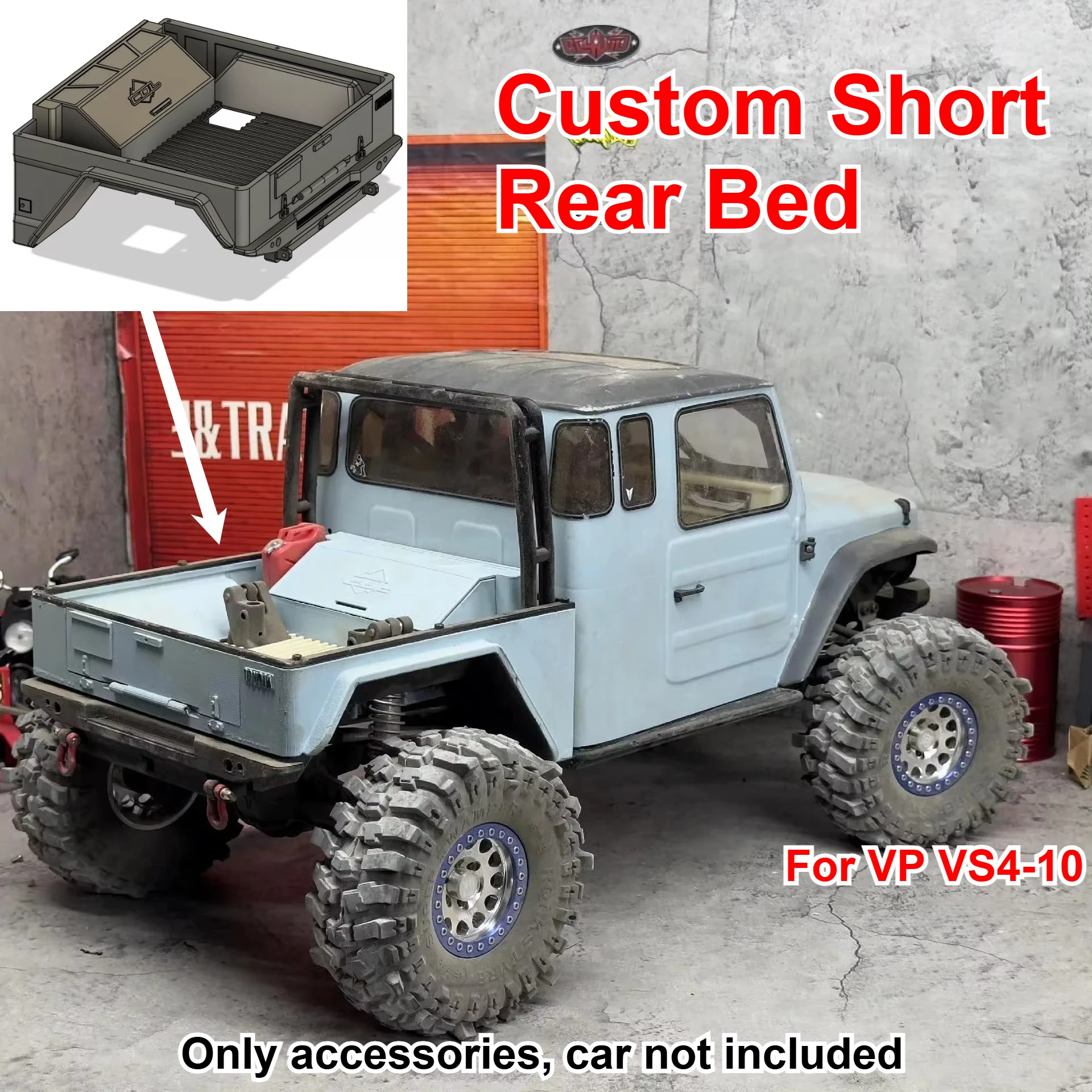 1/10 RC Off Road Crawler For VP VS4-10 Competitive Short Rear Bed Custom Model Number Decorative Styling Decor Upgrade Parts