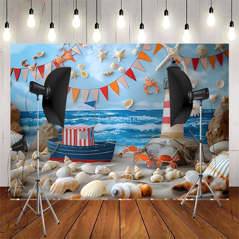 Navigation Sailboat Starfish Theme Photography Backdrops Birthday Party Decor Global Fishing Net Photo Studio Background TE-10