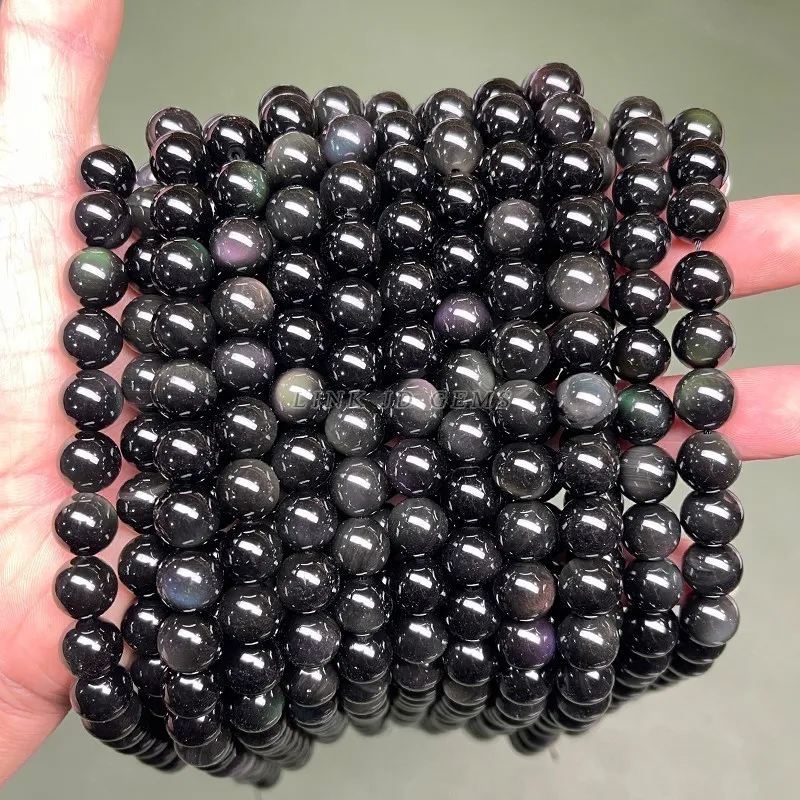 5A Smooth Natural Stone Beads Black Obsidian Round Loose Spacer Bead For Jewelry Making DIY Charm Bracelets Necklace Accessories