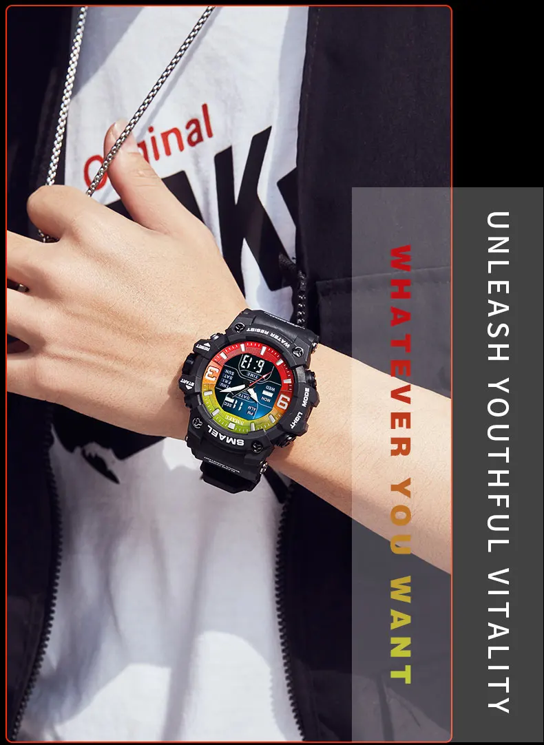 SMAEL 8049 Watch Sport LED Light Alarm Clock Dual Time Display WaterproofWeek Auto Date Wristwatches Quartz S4475476848db4a9697e57e608bde4d76s