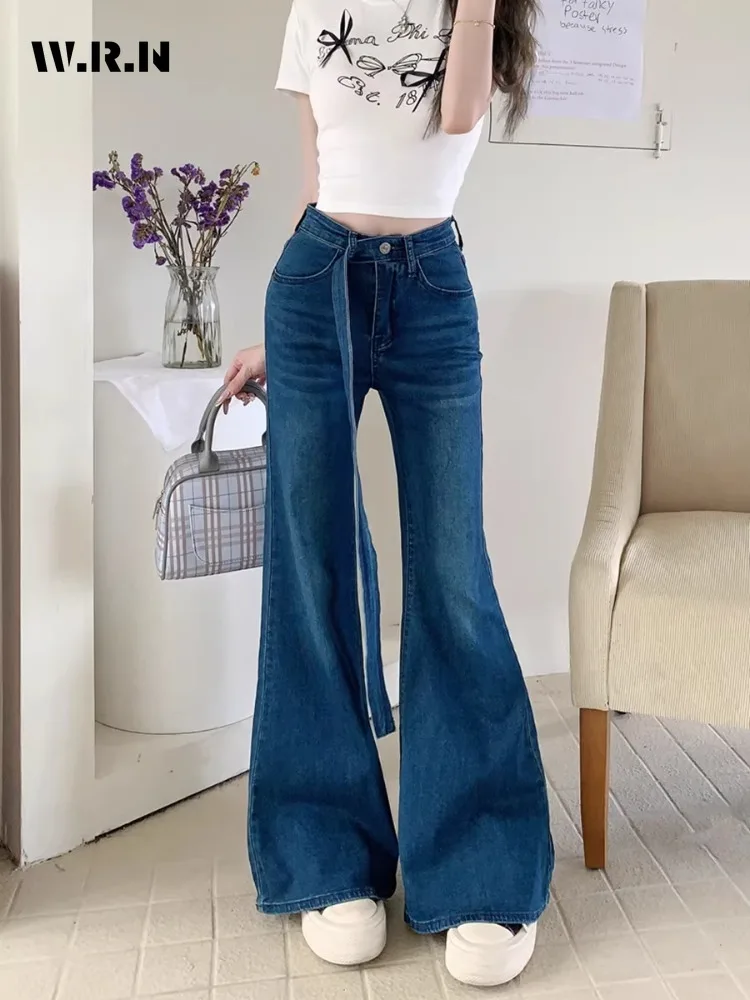 

2024 Summer Harajuku Street Style Sheath Flared Jeans Female Retro High Waist Y2K Pants Women's Vintage Slim Denim Trouser