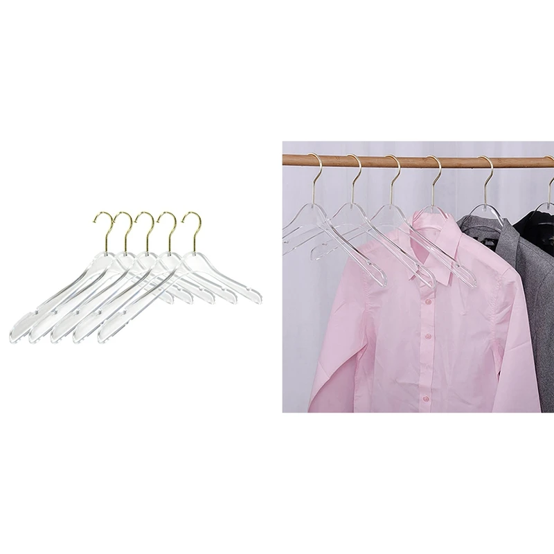 Clear Clothes Hangers With Gold Hook, Transparent Shirts Dress Hanger With Notches For Lady Kids