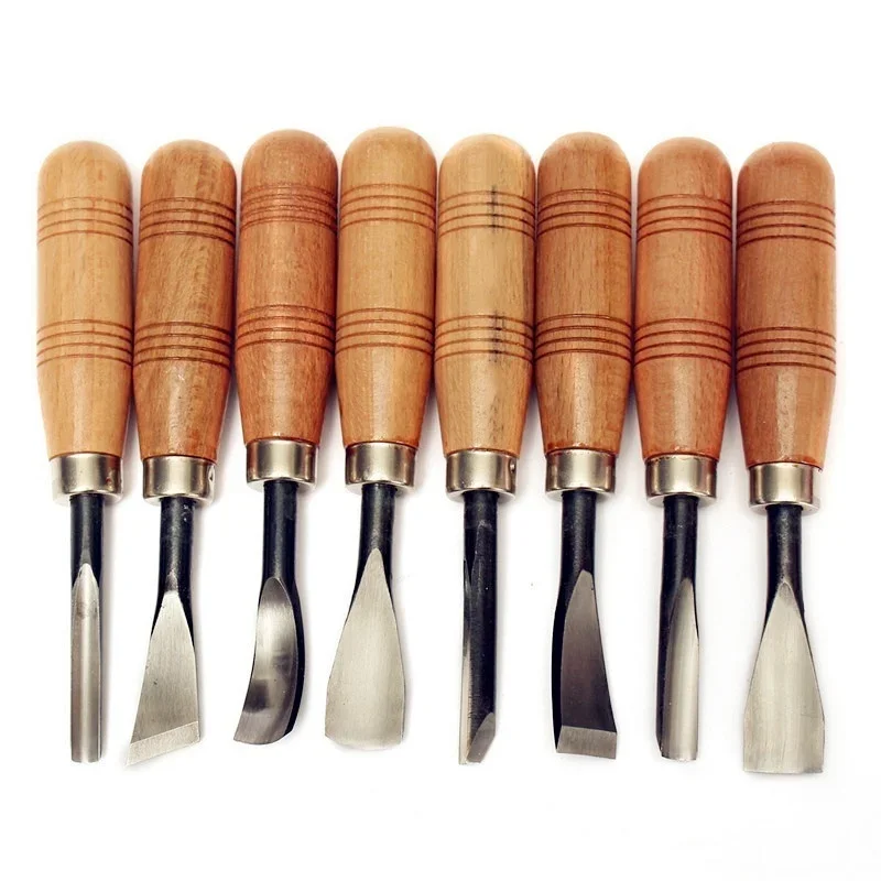 8Pcs and 6Pcs Woodpecker Dry Hand Wood Carving Tool  Durable Professional Woodworking Graver Engraving Chisel Kit Gouges Tools