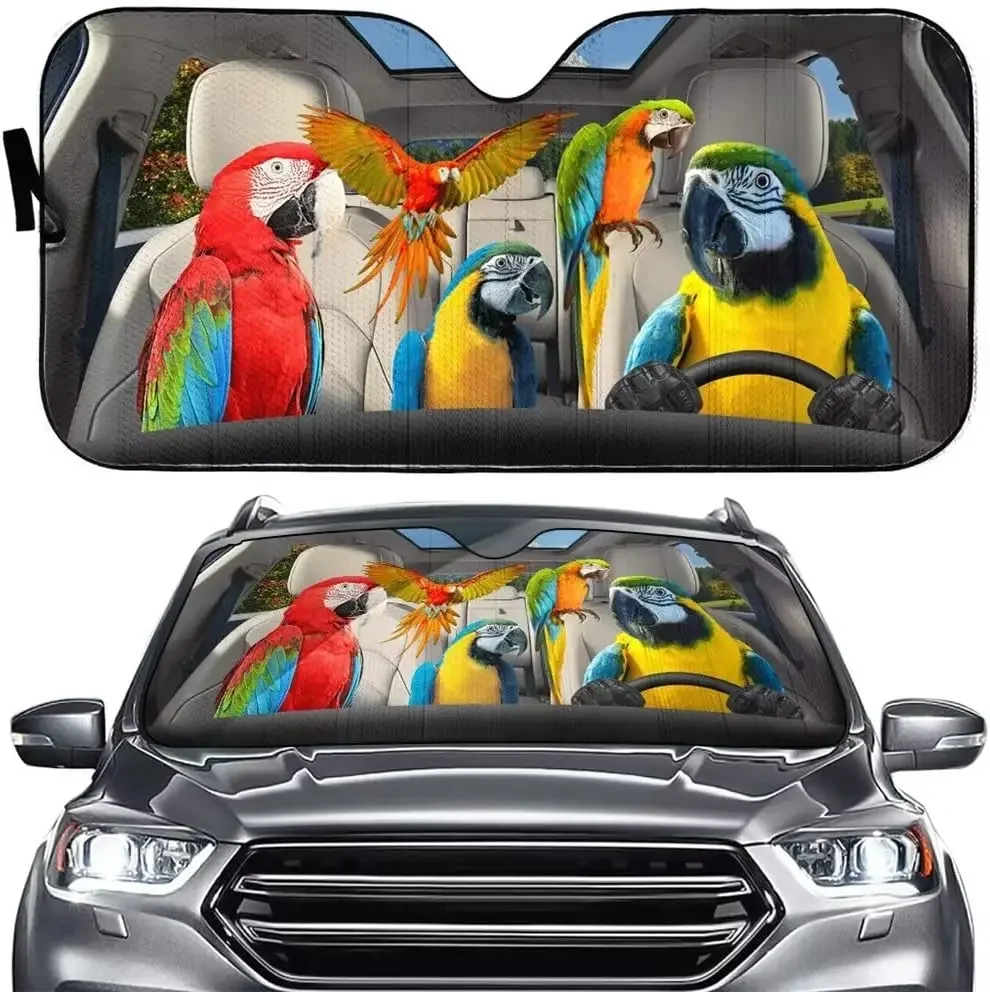 Parrot Family Car Sun Shade, Car Sun Shade, Parrot Car Decoration, Family Gifts, Parrot Windshield Sunshade LNG292111A18