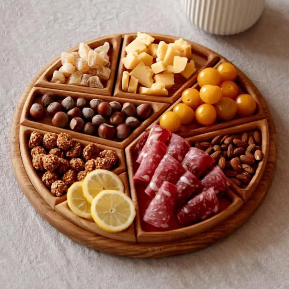 Versatile Wooden Party Tray Wood Puzzle Serving Tray with 8 Removable Compartments Cocktail Party Platter for Fruits Cheese