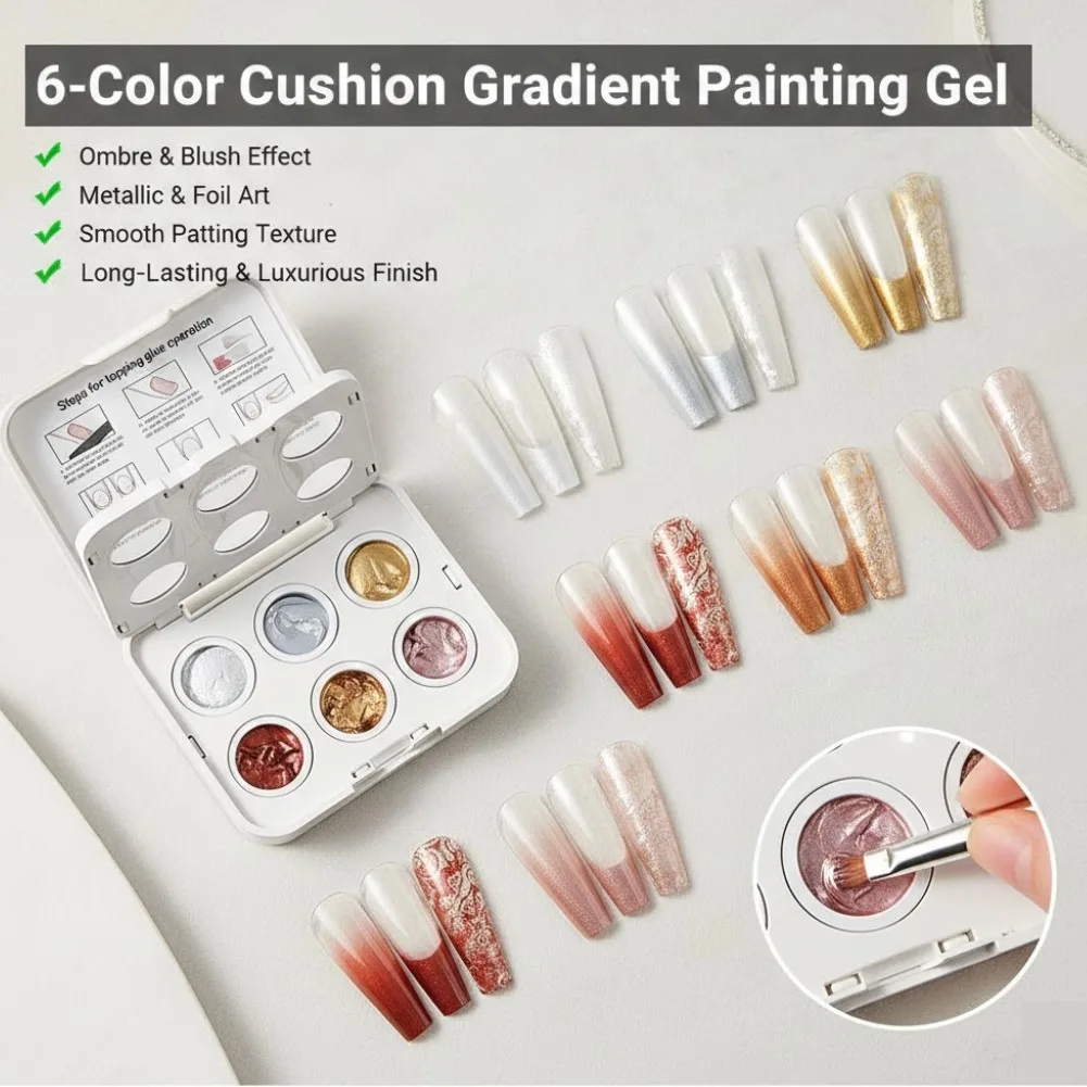 

6 Colors Ombre Nail Gradient Gel Polish Pink Blush Painting Gel for UV LED Manicure Sponge Patting Gel Nail Art Design Glue