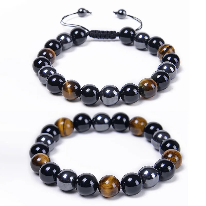

8/10MM Black Magnet Agate Bracelet, Tiger's Eye Men's Bracelet, Energy Bead Woven Bracelet