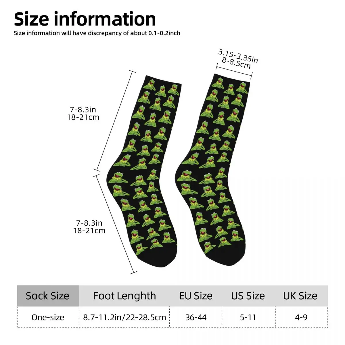 Kermit The Frog Pattern Socks Harajuku Super Soft Stockings All Season Long Socks Accessories for Unisex Christmas Gifts