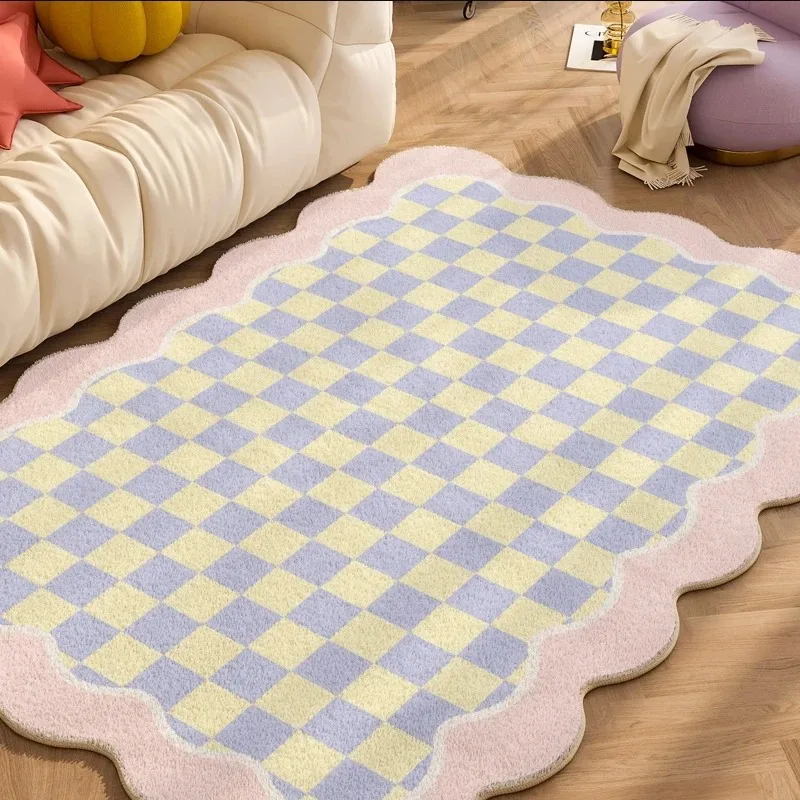 Living Room Carpet Modern Minimalist Checkered Pattern Rug Large Carpets Home Decor Mat Soft Comfortable Faux Cashmere Rugs