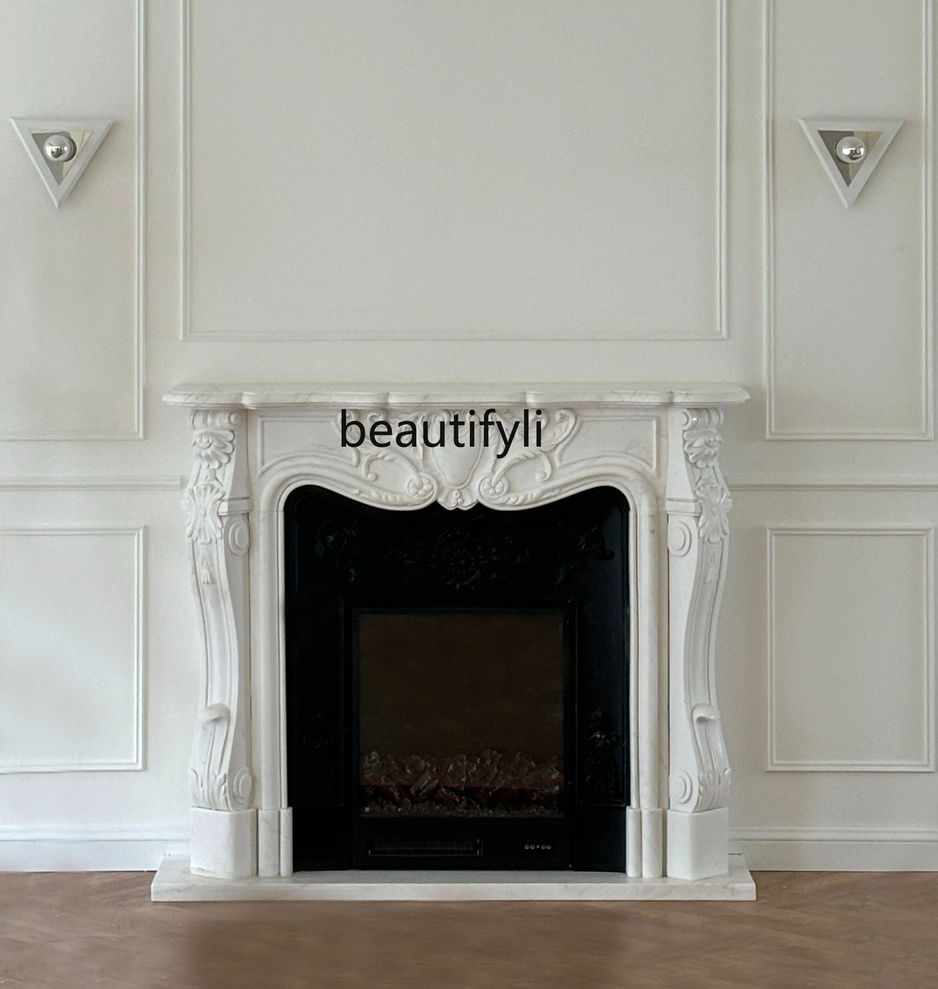 French Marble Hand Carved Stone Carving Fireplace White Marble Material Embossed Curio Cabinet