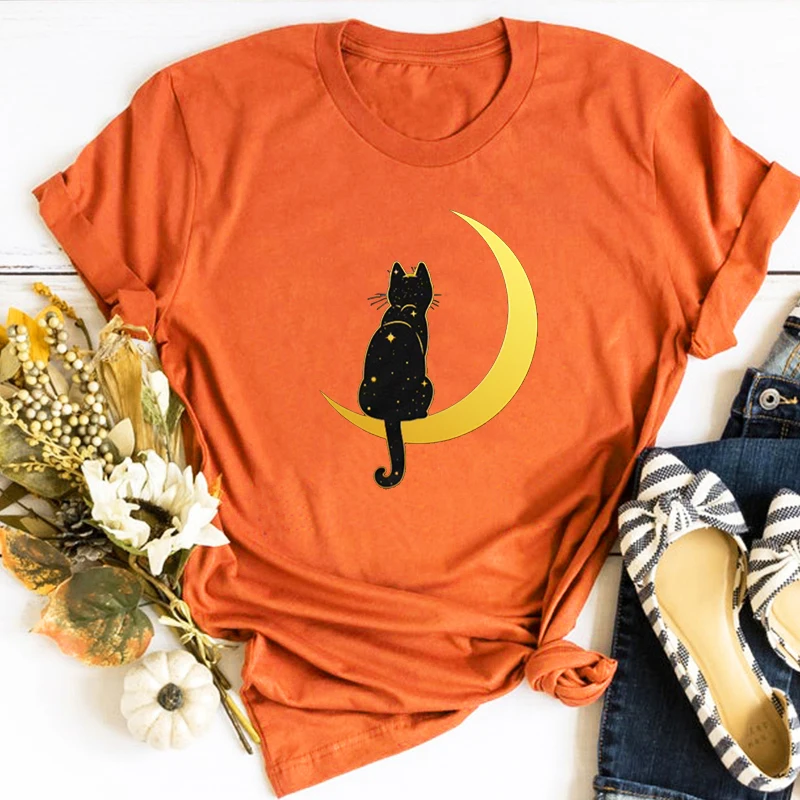 

Cat In The Moon Tshirt Unisex Shirt Aesthetic Shirts for Women Gift for Her Him Best Friend Gift Graphic Tee Goth